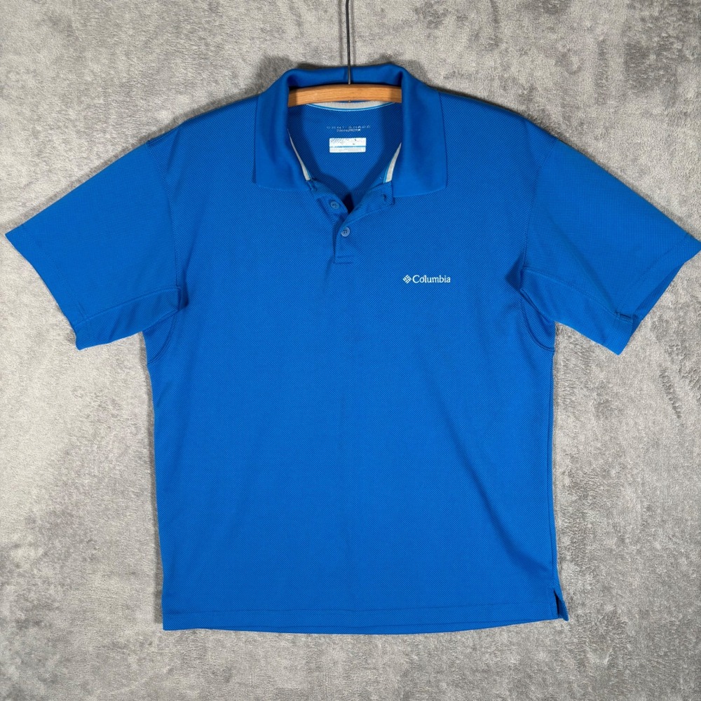 Columbia Mens Blue Omni-Shade Sun Protection Short Sleeve Polo Shirt Large